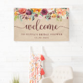 Rustieke Bourgogne Bloemen op Kraft Look | Welkom Spandoek (Insitu)