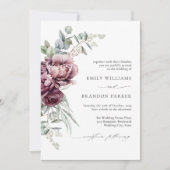 Rustieke Bourgogne Bloemen QR Code Fall Wedding Kaart (Voorkant)