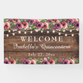 Rustieke Bourgogne Bloemen Quinceañera Welkom Spandoek (Horizontaal)