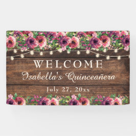 Rustieke Bourgogne Bloemen Quinceañera Welkom Spandoek