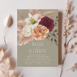 Rustieke Bourgogne Bloemen Receptie Uitnodigen Kaart