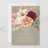 Rustieke Bourgogne Bloemen Receptie Uitnodigen Kaart (Voorkant)