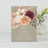 Rustieke Bourgogne Bloemen Receptie Uitnodigen Kaart (Staand voorkant)