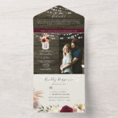 Rustieke Bourgogne Bloemen Romantisch All In One Uitnodiging (Binnen)