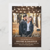 Rustieke Bourgogne Bloemen String Lights Mason Jar Save The Date (Voorkant)