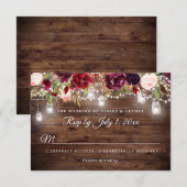 Rustieke Bourgogne Bloemen String Lights Wedding R Kaart (Voorkant / Achterkant)
