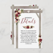 Rustieke Bourgogne Bloemen Trouwdetails Informatiekaartje (Voorkant / Achterkant)