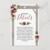 Rustieke Bourgogne Bloemen Trouwdetails Informatiekaartje (Voorkant)