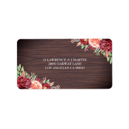 Rustieke Bourgogne Bloemen Waterverf Bruiloft Etiket