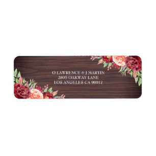 Rustieke Bourgogne Bloemen Waterverf Bruiloft Etiket