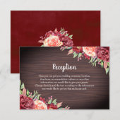 Rustieke Bourgogne Bloemen Waterverf Bruiloft Informatiekaartje (Voorkant / Achterkant)
