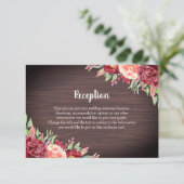 Rustieke Bourgogne Bloemen Waterverf Bruiloft Informatiekaartje (Staand voorkant)