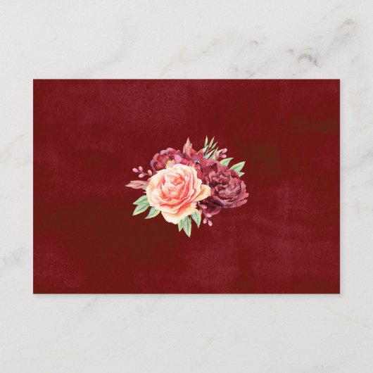 Rustieke Bourgogne Bloemen Waterverf Bruiloft Informatiekaartje (Achterkant)