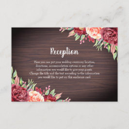 Rustieke Bourgogne Bloemen Waterverf Bruiloft Informatiekaartje