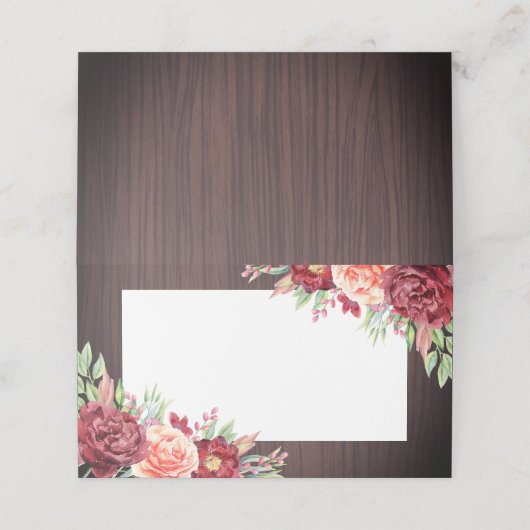 Rustieke Bourgogne Bloemen Waterverf Bruiloft Plaatskaartje (Buitenkant ongevouwen)