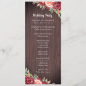 Rustieke Bourgogne Bloemen Waterverf Bruiloft Programmakaart (Achterkant)
