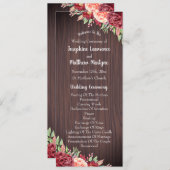 Rustieke Bourgogne Bloemen Waterverf Bruiloft Programmakaart (Voorkant / Achterkant)