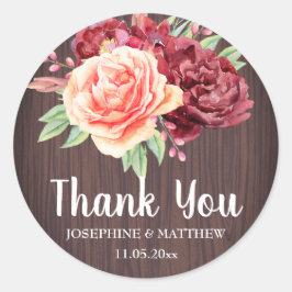 Rustieke Bourgogne Bloemen Waterverf Bruiloft Ronde Sticker