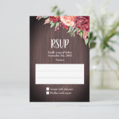 Rustieke Bourgogne Bloemen Waterverf Bruiloft RSVP Kaartje (Staand voorkant)