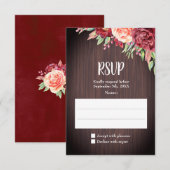 Rustieke Bourgogne Bloemen Waterverf Bruiloft RSVP Kaartje (Voorkant / Achterkant)