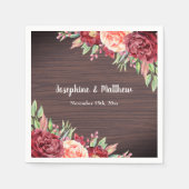 Rustieke Bourgogne Bloemen Waterverf Bruiloft Servet (Voorkant)