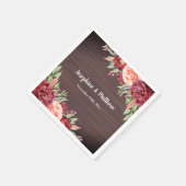 Rustieke Bourgogne Bloemen Waterverf Bruiloft Servet (Hoek)