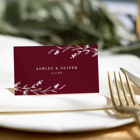 Rustieke Bourgogne Bloemen Wildflower bruiloft Plaatskaartje