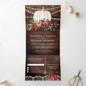 Rustieke Bourgogne Bloemen Witte Pompoen Herfst Br Drieluik Uitnodiging (Binnen)