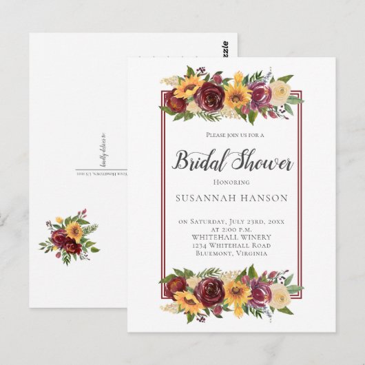 Rustieke Bourgogne Bloemen Zonnebloemen Vrijgezell Briefkaart (Voorkant / Achterkant)