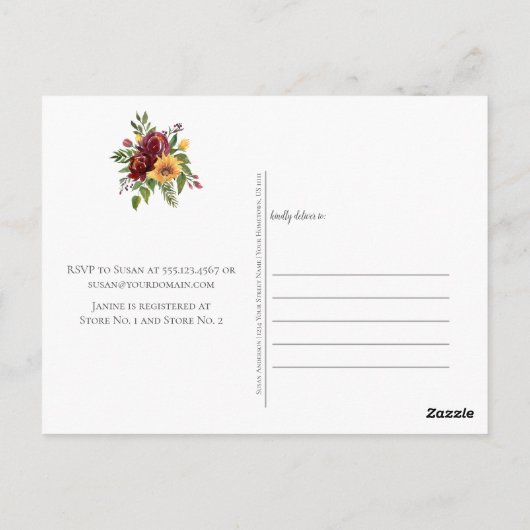 Rustieke Bourgogne Bloemen Zonnebloemen Vrijgezell Briefkaart (Achterkant)