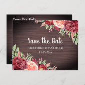 Rustieke Bourgogne bloemenwinkel Waterverf Save th Aankondigingskaart (Voorkant / Achterkant)