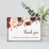 Rustieke Bourgogne Blush Barnwood Roze Grens Bruil Bedankkaart (Staand voorkant)