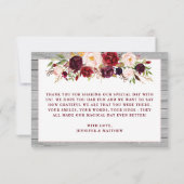 Rustieke Bourgogne Blush Barnwood Roze Grens Bruil Bedankkaart (Achterkant)