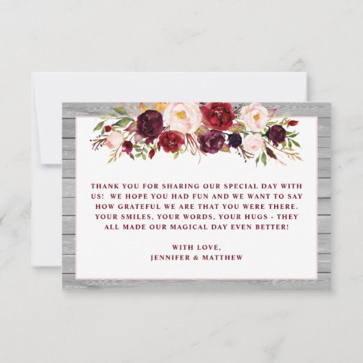 Rustieke Bourgogne Blush Barnwood Roze Grens Bruil Bedankkaart (Achterkant)