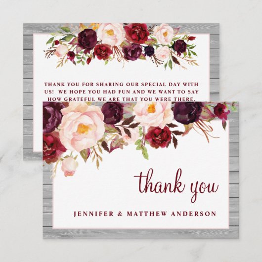 Rustieke Bourgogne Blush Barnwood Roze Grens Bruil Bedankkaart (Voorkant / Achterkant)