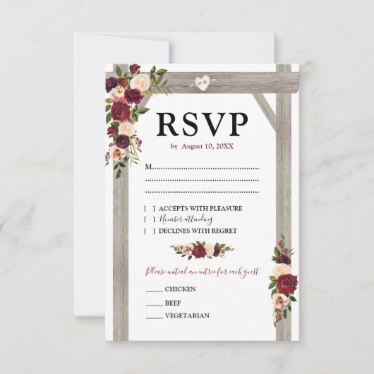 Rustieke Bourgogne Blush Bloemen Boho Huwelijk RSV RSVP Kaartje (Voorkant)