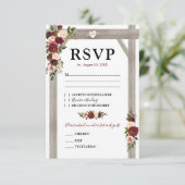 Rustieke Bourgogne Blush Bloemen Boho Huwelijk RSV RSVP Kaartje (Staand voorkant)