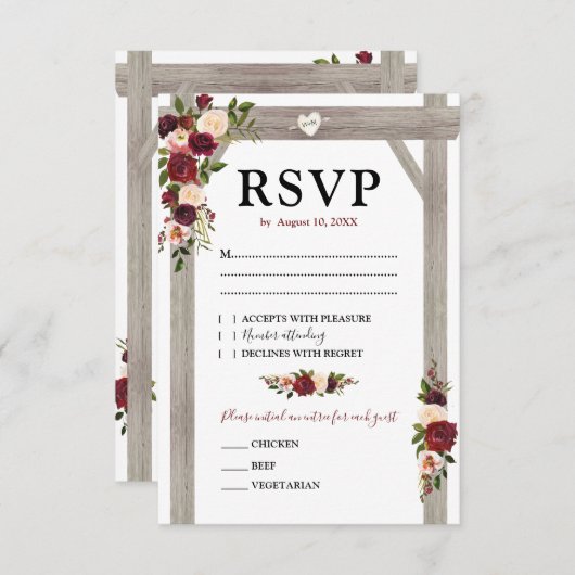 Rustieke Bourgogne Blush Bloemen Boho Huwelijk RSV RSVP Kaartje (Voorkant / Achterkant)