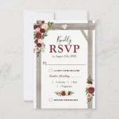 Rustieke Bourgogne Blush Bloemen Bruiloft Boog Rea RSVP Kaartje (Voorkant)