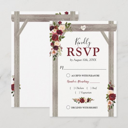 Rustieke Bourgogne Blush Bloemen Bruiloft Boog Rea RSVP Kaartje (Voorkant / Achterkant)