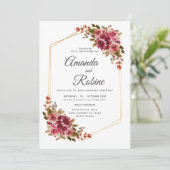 Rustieke Bourgogne & Blush Bloemen Huwelijksuitnod Kaart (Staand voorkant)