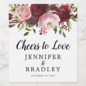 Rustieke Bourgogne Blush Bloemen Proost op Liefde Wijn Etiket (Enkel label)