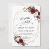 Rustieke Bourgogne Blush Bloemen Verjaardag Geomet Kaart (Voorkant)