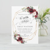 Rustieke Bourgogne Blush Bloemen Verjaardag Geomet Kaart (Staand voorkant)