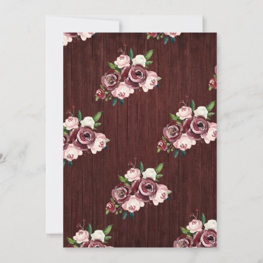 Rustieke Bourgogne Blush Goud Bloemen Hout Bruilof Kaart (Achterkant)