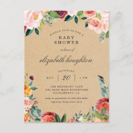 Rustieke Bourgogne Blush Roze Bloemen Baby shower Uitnodiging Briefkaart