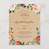 Rustieke Bourgogne Blush Roze Bloemen Baby shower Uitnodiging Briefkaart (Voorkant)