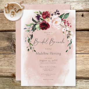 Rustieke Bourgogne & Blush Roze Rozen Bruids Brunc Kaart