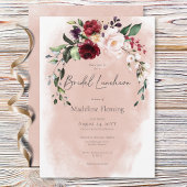 Rustieke Bourgogne & Blush Roze Rozen Bruids Lunch Kaart