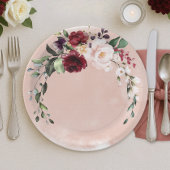 Rustieke Bourgogne & Blush Roze Rozen Bruids Lunch Papieren Bordje